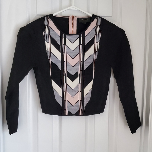 Ted Baker EUC Pink Black Grey Geometric Sweater